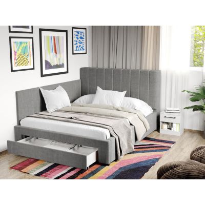 Pat Tapitat de colt Adam cu somiera si sertar Gri - Falcone 21