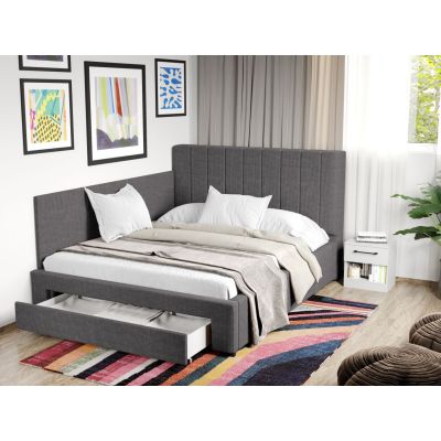 Pat Tapitat de colt Adam cu somiera si sertar Gri - Poso 22