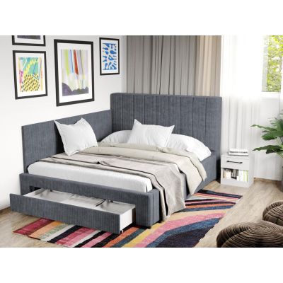 Pat Tapitat de colt Adam cu somiera si sertar Gri - Poso 22