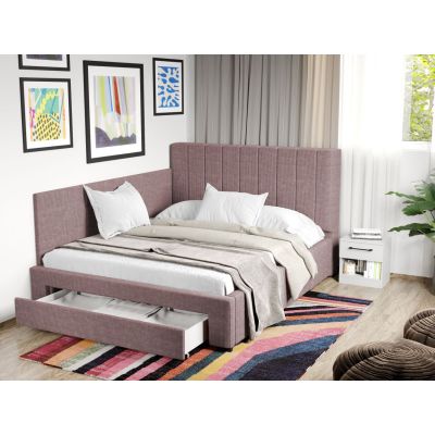 Pat Tapitat de colt Adam cu somiera si sertar Roz - Poso 27