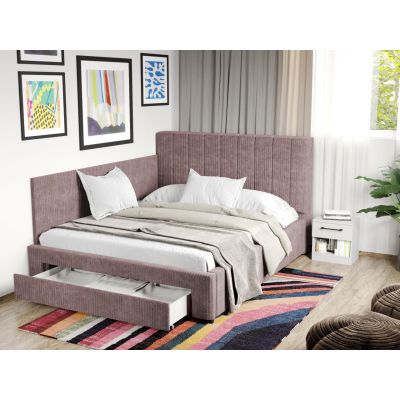 Pat Tapitat de colt Adam cu somiera si sertar Roz - Poso 27