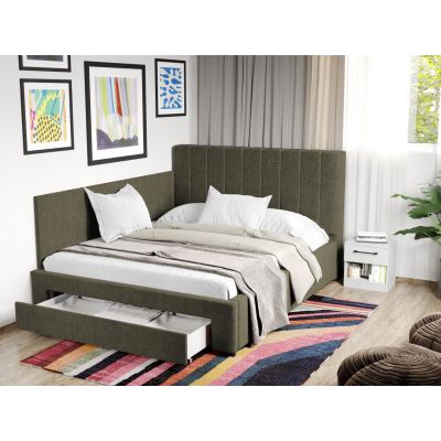 Pat Tapitat de colt Adam cu somiera si sertar Verde inchis - Eden 12