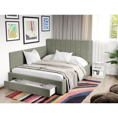 Pat Tapitat de colt Adam cu somiera si sertar Vernil - Poso 47