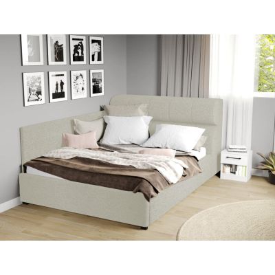 Pat Tapitat de colt Galileo cu somiera fixa Alb - Coral 15 140x200