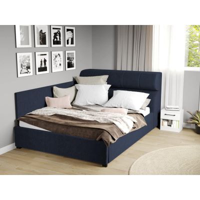 Pat Tapitat de colt Galileo cu somiera fixa Bleumarin - Eden 16 180x200