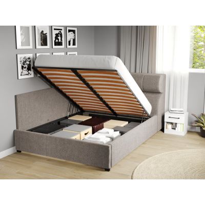 Pat Tapitat de colt Galileo cu somiera rabatabila si lada de depozitare Bej - Eden 4 180x200