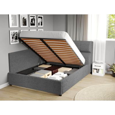 Pat Tapitat de colt Galileo cu somiera rabatabila si lada de depozitare Gri - Coral 75 160x200