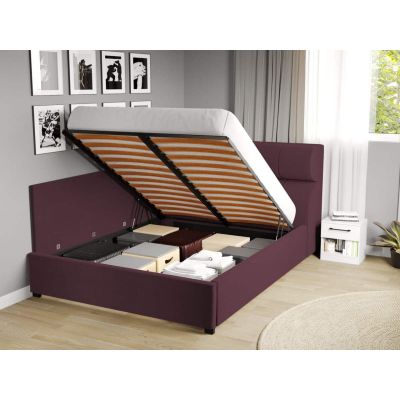 Pat Tapitat de colt Galileo cu somiera rabatabila si lada de depozitare Mov - Riviera 69 180x200