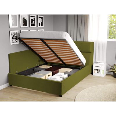 Pat Tapitat de colt Galileo cu somiera rabatabila si lada de depozitare Verde deschis - Riviera 36 180x200