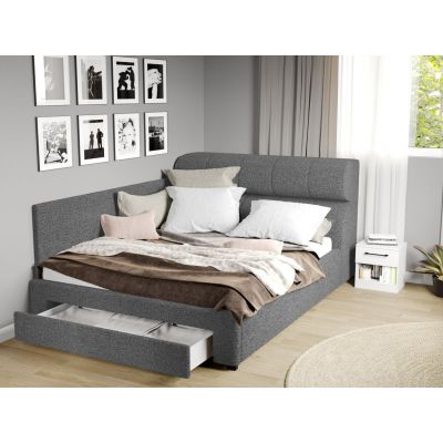 Pat Tapitat de colt Galileo cu somiera si sertar Gri - Coral 75