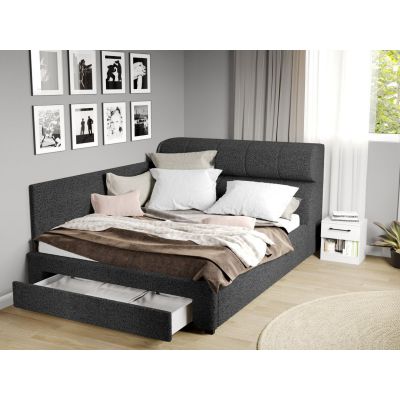 Pat Tapitat de colt Galileo cu somiera si sertar Gri Inchis - Coral 80