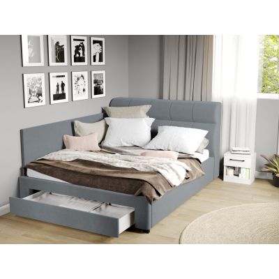 Pat Tapitat de colt Galileo cu somiera si sertar Gri - Jasmine 90