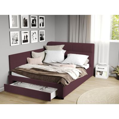 Pat Tapitat de colt Galileo cu somiera si sertar Mov - Riviera 69