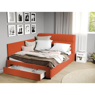 Pat Tapitat de colt Galileo cu somiera si sertar Portocaliu - Riviera 51