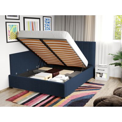 Pat Tapitat de colt pentru saltea de 190 Adam rabatabil cu lada Albastru - Falcone 80 140x190