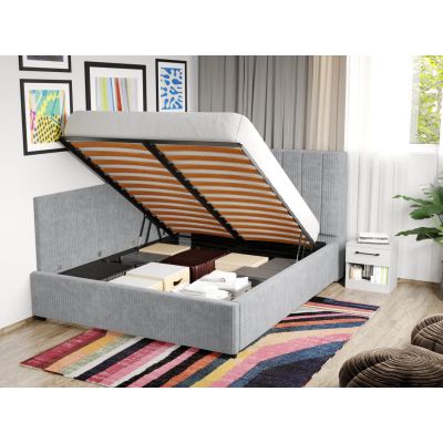 Pat Tapitat de colt pentru saltea de 190 Adam rabatabil cu lada Gri Deschis - Poso 55 140x190