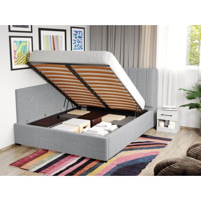 Pat Tapitat de colt pentru saltea de 190 Adam rabatabil cu lada Gri Deschis - Poso 55 180x190