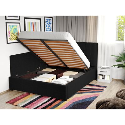 Pat Tapitat de colt pentru saltea de 190 Adam rabatabil cu lada Negru - Poso 135 140x190