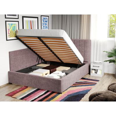 Pat Tapitat de colt pentru saltea de 190 Adam rabatabil cu lada Roz - Poso 27 140x190