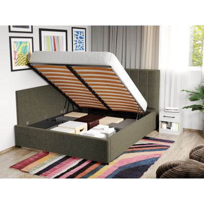 Pat Tapitat de colt pentru saltea de 190 Adam rabatabil cu lada Verde inchis - Eden 12 180x190