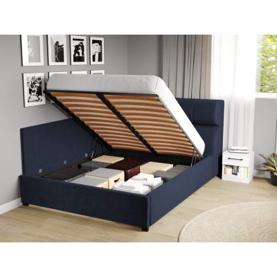 Pat Tapitat de colt pentru saltea de 190 Galileo rabatabil cu lada Bleumarin - Eden 16 160x190