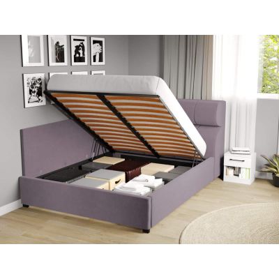 Pat Tapitat de colt pentru saltea de 190 Galileo rabatabil cu lada Mov deschis - Jasmine 62 140x190