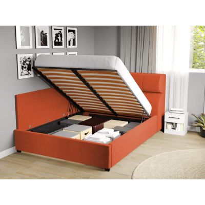 Pat Tapitat de colt pentru saltea de 190 Galileo rabatabil cu lada Portocaliu - Riviera 51 180x190