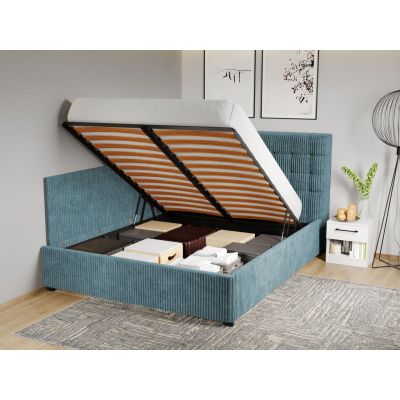 Pat Tapitat de colt pentru saltea de 190 Rivo rabatabil cu lada Albastru deschis - Poso 26 140x190