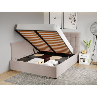 Pat Tapitat de colt pentru saltea de 190 Rivo rabatabil cu lada Bej-Swing 2 140x190