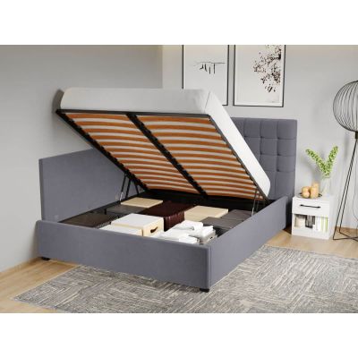 Pat Tapitat de colt pentru saltea de 190 Rivo rabatabil cu lada Gri - Swing 17 140x190