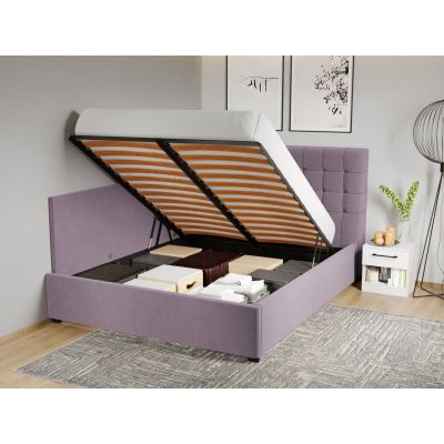 Pat Tapitat de colt pentru saltea de 190 Rivo rabatabil cu lada Mov deschis - Jasmine 62 140x190