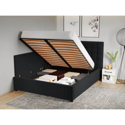 Pat Tapitat de colt pentru saltea de 190 Rivo rabatabil cu lada Negru - Falcone 14 180x190