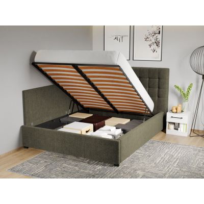 Pat Tapitat de colt pentru saltea de 190 Rivo rabatabil cu lada Verde inchis - Eden 12 140x190