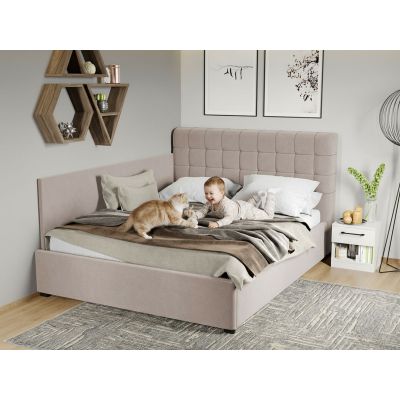 Pat Tapitat de colt Rivo cu somiera fixa Bej-Swing 2 140x200