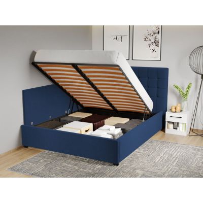 Pat Tapitat de colt Rivo cu somiera rabatabila si lada de depozitare Albastru inchis - Riviera 81 160x200