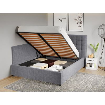 Pat Tapitat de colt Rivo cu somiera rabatabila si lada de depozitare Gri - Eden 18 140x200