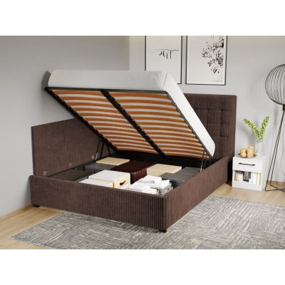 Pat Tapitat de colt Rivo cu somiera rabatabila si lada de depozitare Maro - Poso 06 180x200