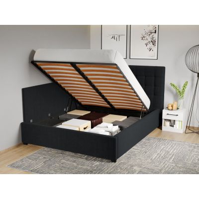 Pat Tapitat de colt Rivo cu somiera rabatabila si lada de depozitare Negru - Falcone 14 140x200