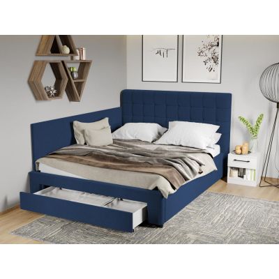 Pat Tapitat de colt Rivo cu somiera si sertar Albastru inchis - Riviera 81 160x200