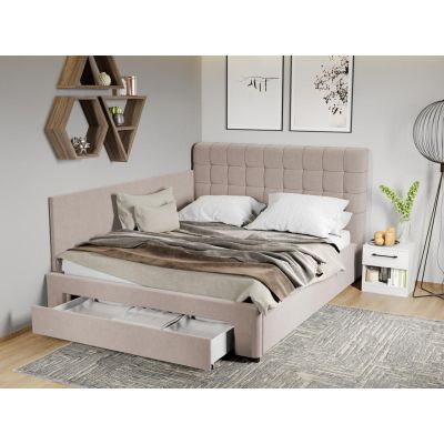 Pat Tapitat de colt Rivo cu somiera si sertar Bej-Swing 2 160x200