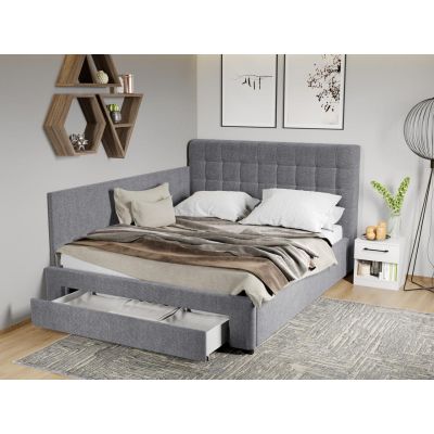 Pat Tapitat de colt Rivo cu somiera si sertar Gri - Eden 18 160x200