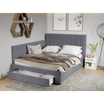 Pat Tapitat de colt Rivo cu somiera si sertar Gri - Swing 17 160x200