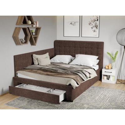 Pat Tapitat de colt Rivo cu somiera si sertar Maro - Poso 06 160x200