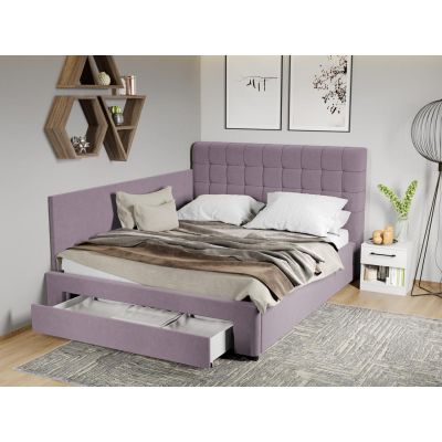 Pat Tapitat de colt Rivo cu somiera si sertar Mov deschis - Jasmine 62 160x200