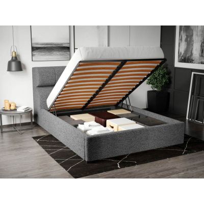 Pat Tapitat Galileo cu somiera rabatabila si lada de depozitare Gri - Coral 75 160x200