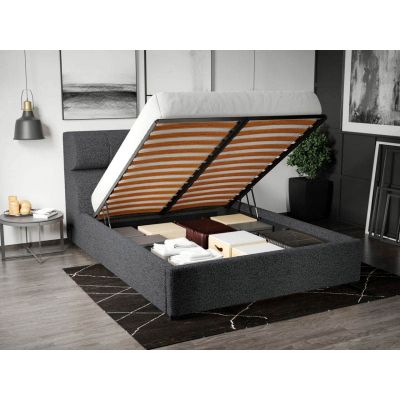 Pat Tapitat Galileo cu somiera rabatabila si lada de depozitare Gri Inchis - Coral 80 180x200