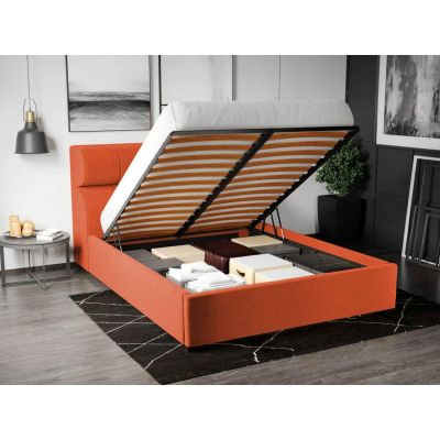 Pat Tapitat Galileo cu somiera rabatabila si lada de depozitare Portocaliu - Riviera 51 140x200