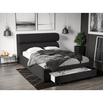 Pat Tapitat Galileo cu somiera si sertar Negru - Eden 21