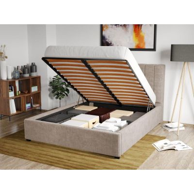 Pat Tapitat pentru saltea de 190 Adam rabatabil cu lada Bej - Poso 02 160x190