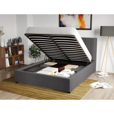 Pat Tapitat pentru saltea de 190 Adam rabatabil cu lada Gri - Poso 22 140x190